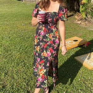Black Floral Midi Dress